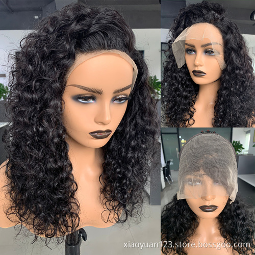 180% 250% Density Mink Brazilian Hair Wig Water Wave Raw Virgin Hair Wig Human Hair Transparent Lace Frontal Wig for Black Women